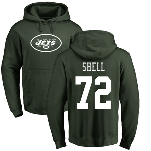 New York Jets Men Green Brandon Shell Name and Number Logo NFL Football #72 Pullover Hoodie Sweatshirts->new york jets->NFL Jersey